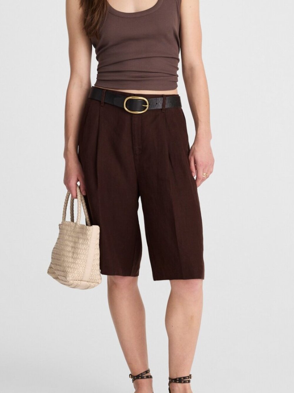 Madewell Relaxed Pleated Linen Trouser Shorts Womens 12 Brown